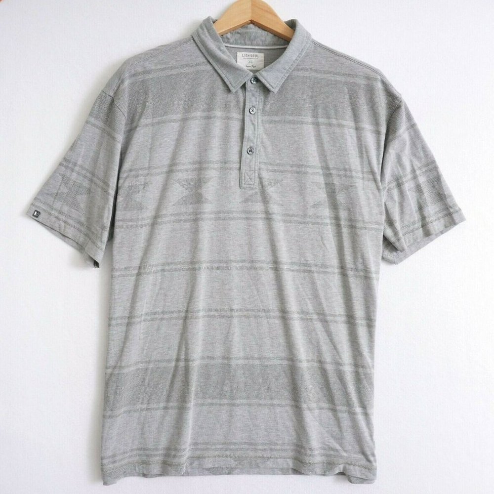 Linksoul Mens Polo Shirt Size XL Grey Stripe Print